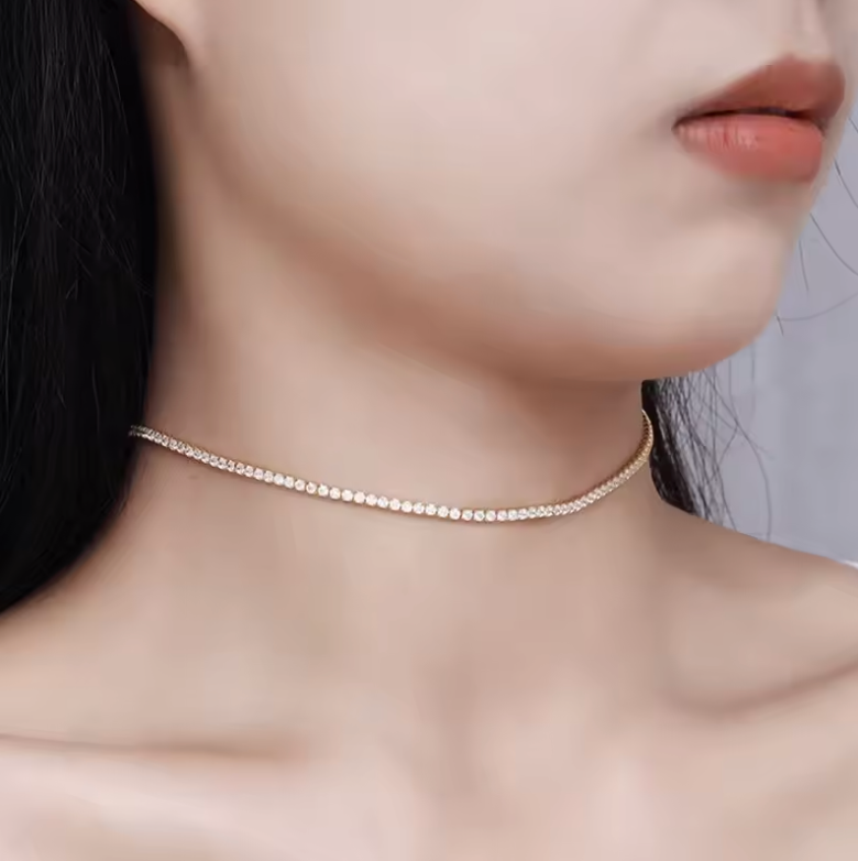 Rose Gold Adjustable Tennis Necklace with Bolo Slide Clasp