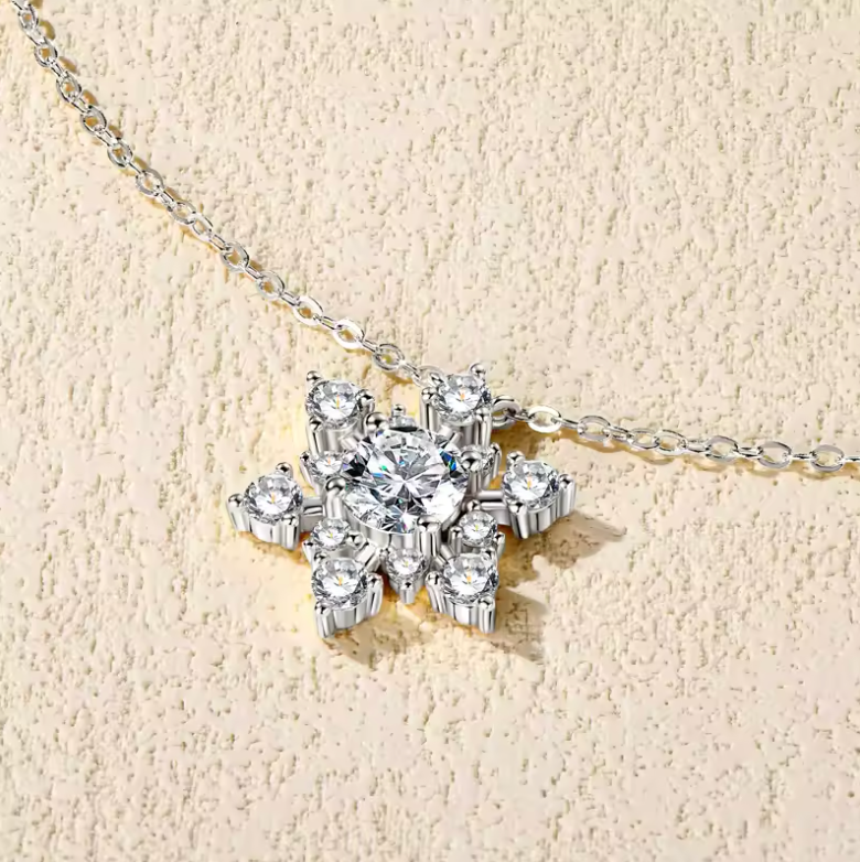 Silver Brilliant-Cut Snowflake Pendant Necklace