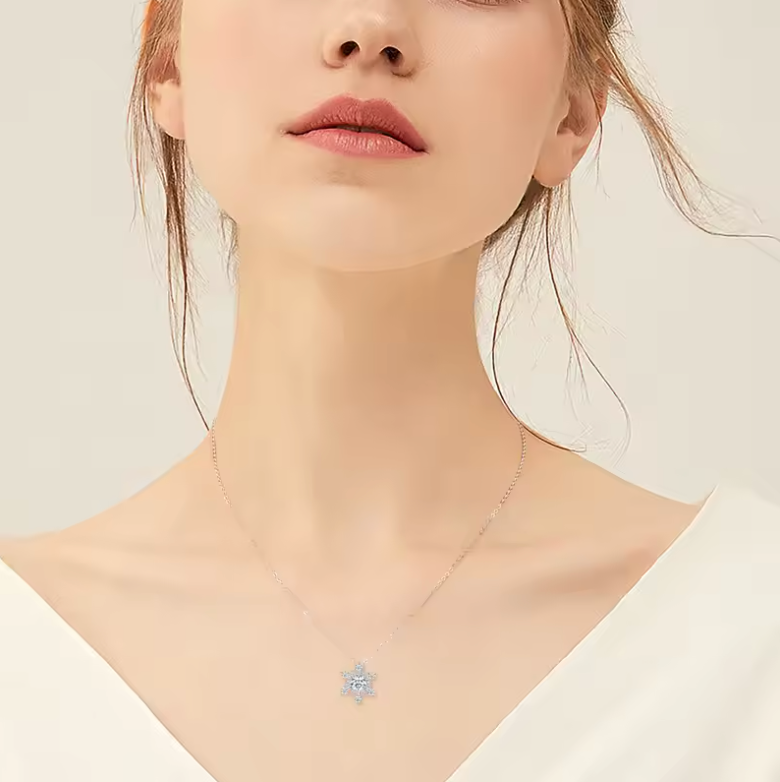 Silver Brilliant-Cut Snowflake Pendant Necklace