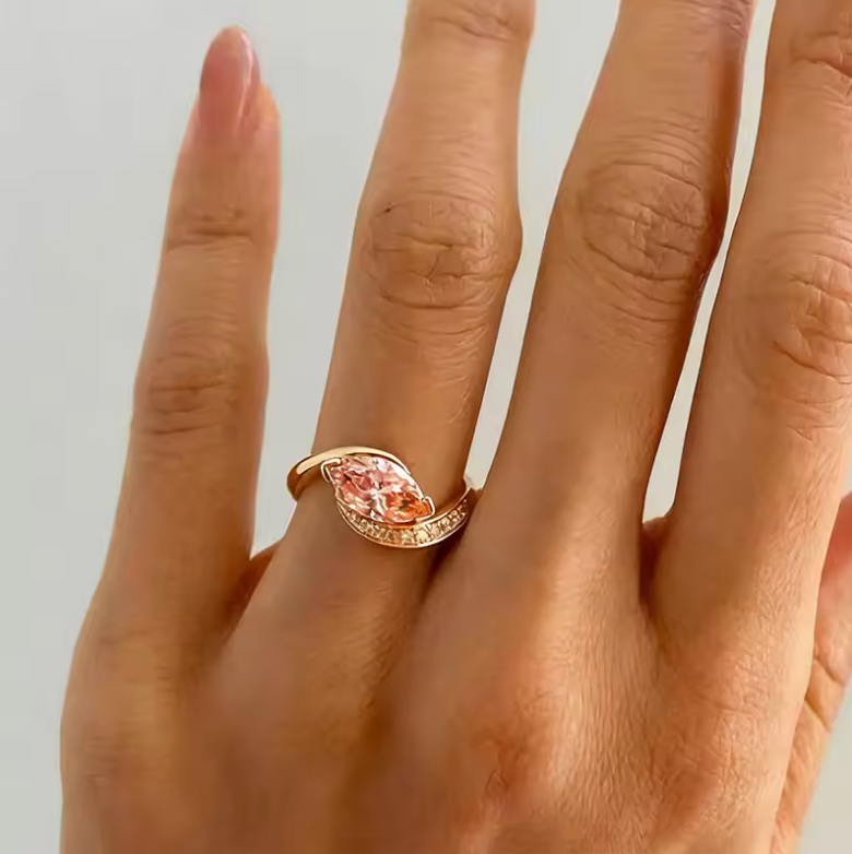 Yellow Gold Marquise Champagne Sapphire Bypass Ring