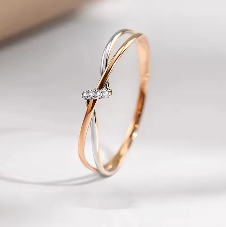 Two-Tone Crisscross Infinity Band with Crystal Cleat