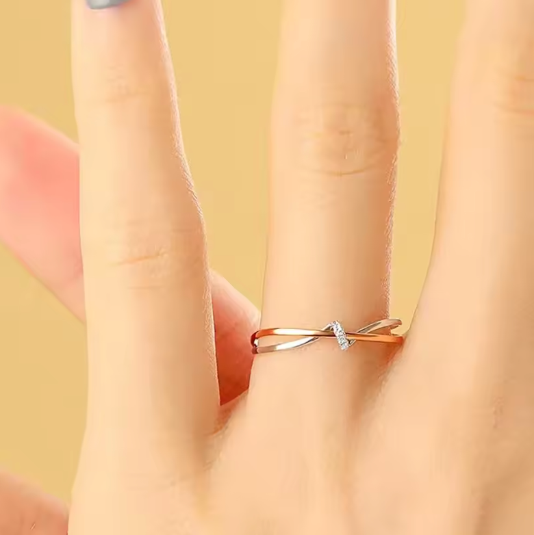 Two-Tone Crisscross Infinity Band with Crystal Cleat